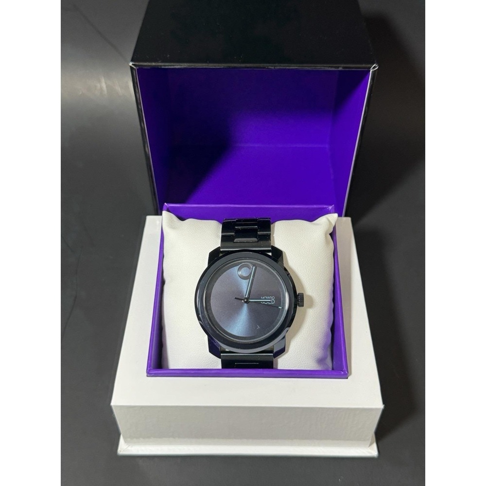 Mens Movado Bold Blue Black Quartz Wrist Watch